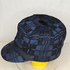 Crown Cap Dry Ice Blue & Black Textured Plaid Inner Earband Wool Stockman Cap